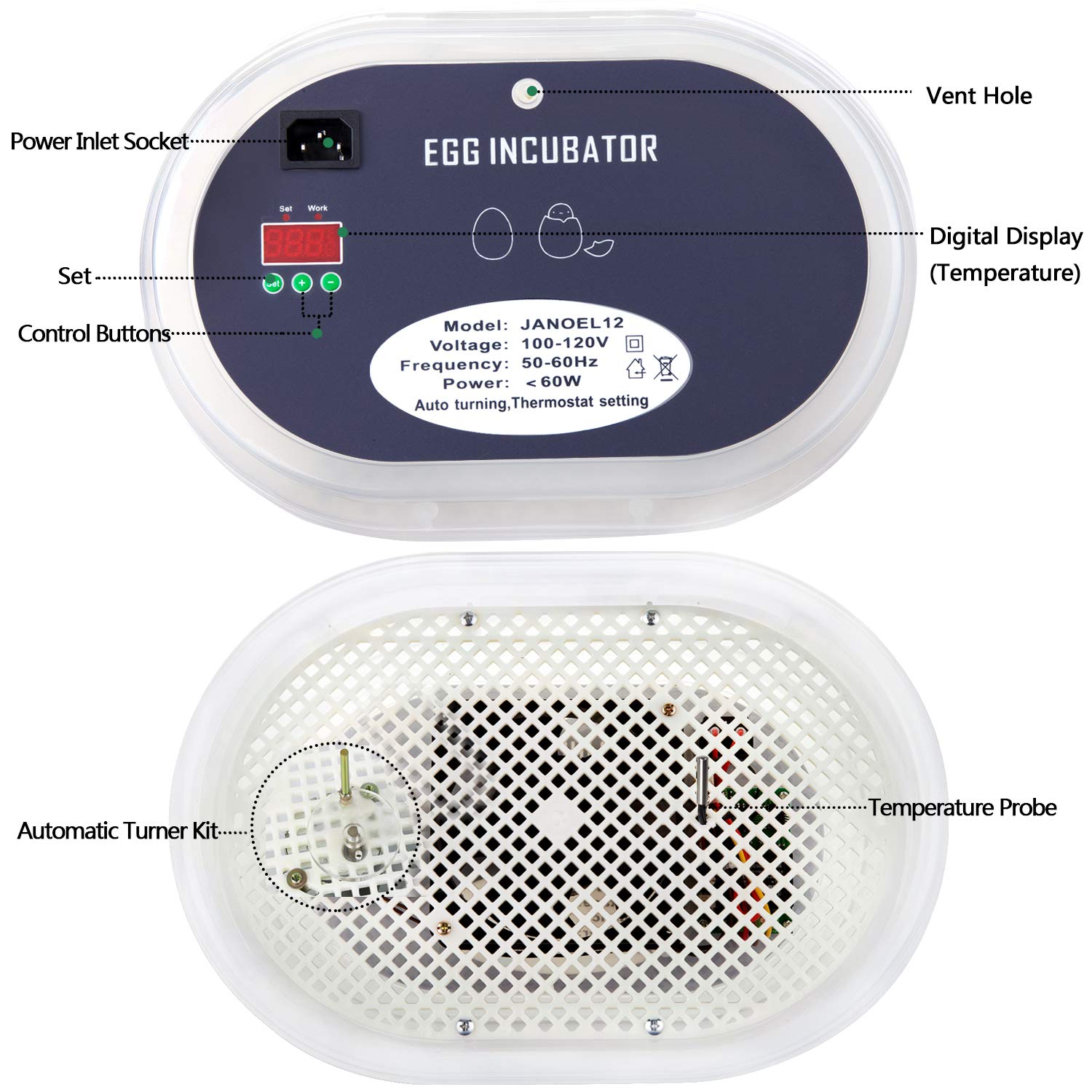 Egg Incubator, HBlife 9-12 Digital Fully Automatic Incubator for Chicken Eggs, Poultry Hatcher for Chickens Ducks Birds