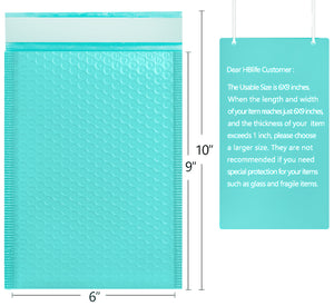 HBlife #0 6x10 Inches Poly Bubble Mailers Self Seal Teal Padded Envelopes, Pack of 25