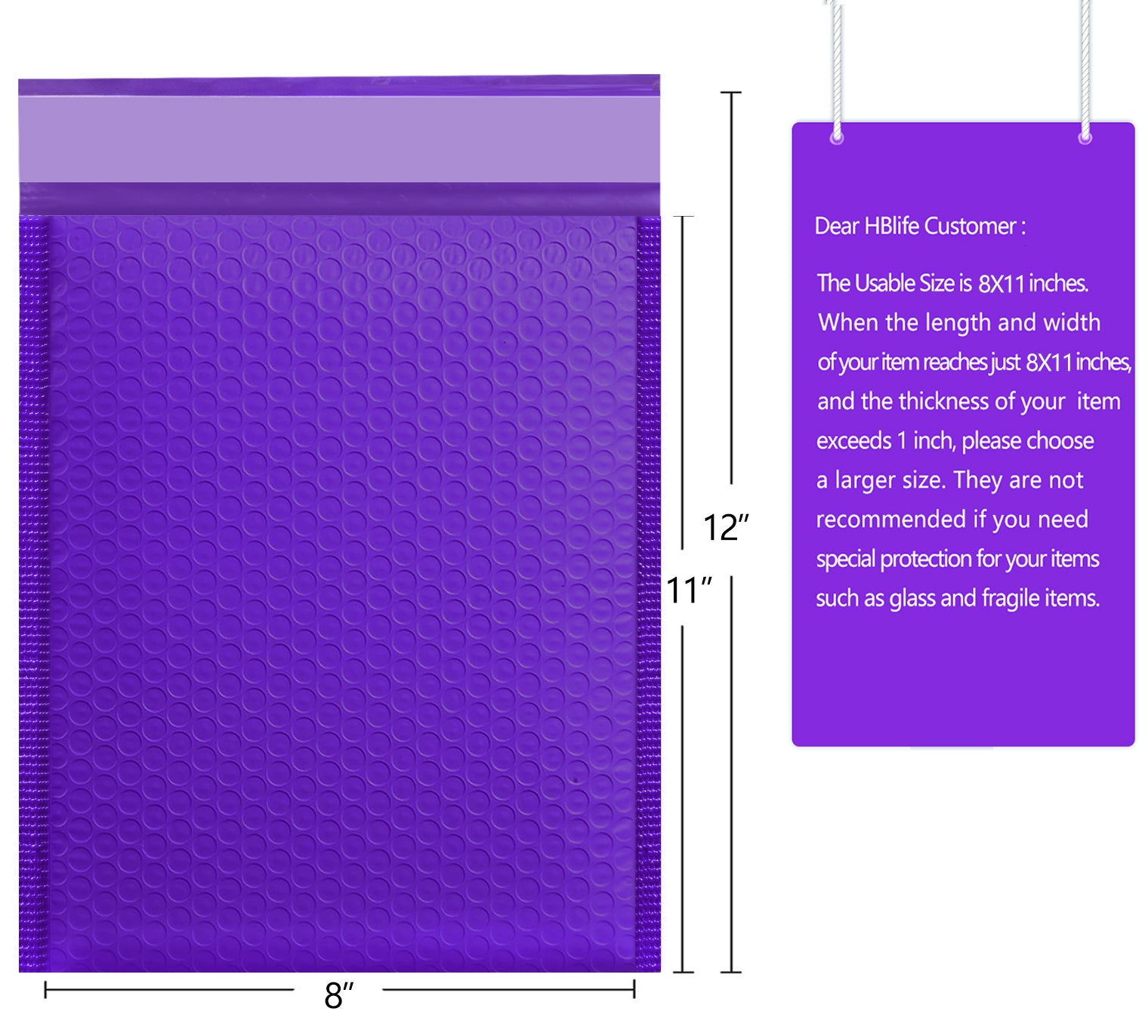 HBlife 8.5x12 Inches Poly Bubble Mailers Self Seal Purple Padded Envelopes, Pack of 25