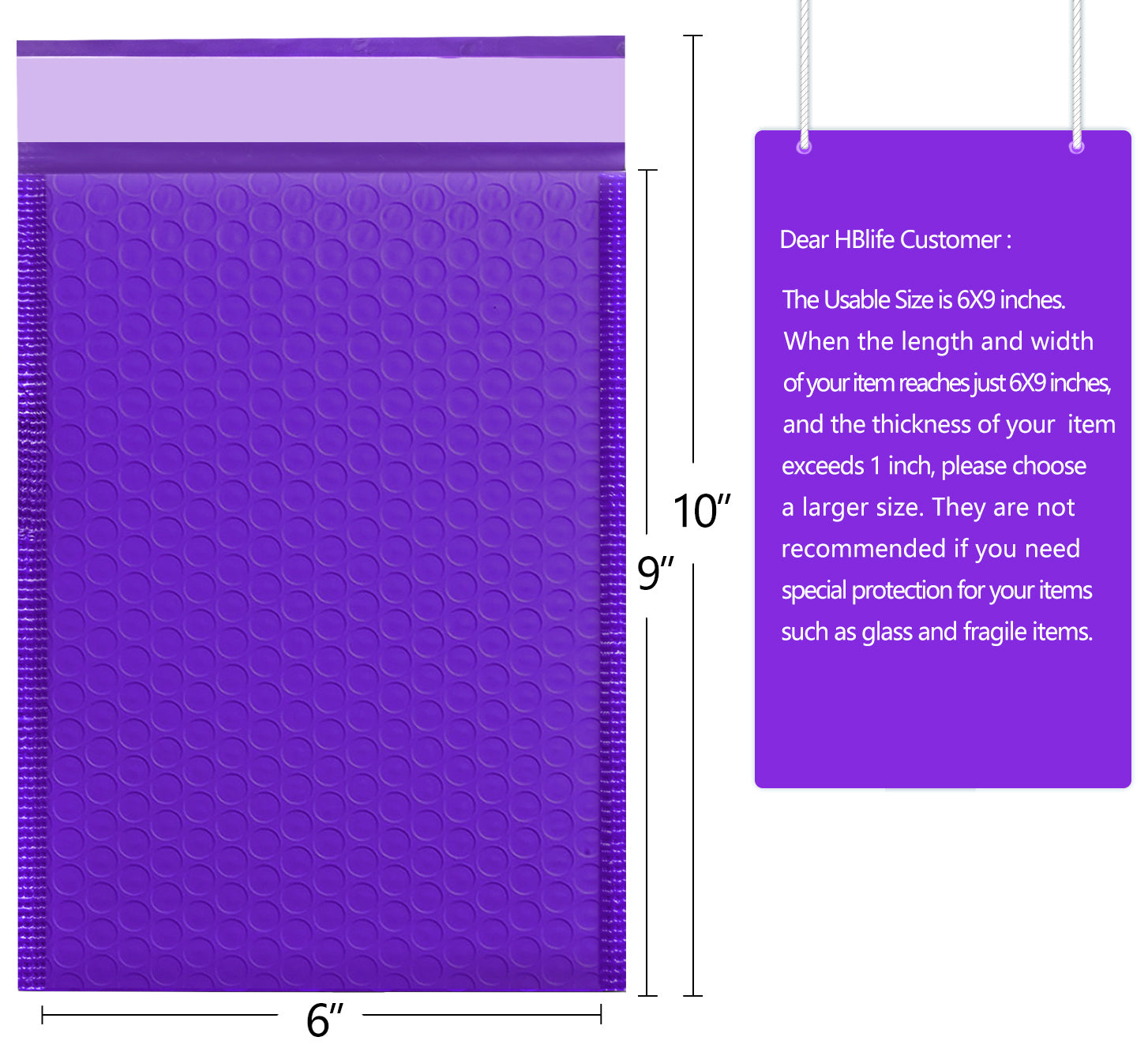 HBlife #0 6x10 Inches Poly Bubble Mailers Self Seal Purple Padded Envelopes, Pack of 25
