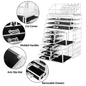 HBlife Acrylic Jewelry and Cosmetic Storage Drawers Display Makeup Organizer Boxes Case with 11 Drawers, 9.5" x 5.4" x 15.8", 4 Piece