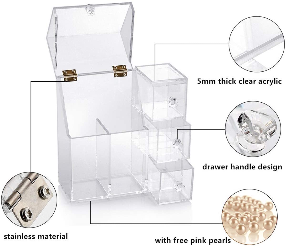 HBlife Clear Acrylic Makeup Brush Holders, 3-Compartment Vanity