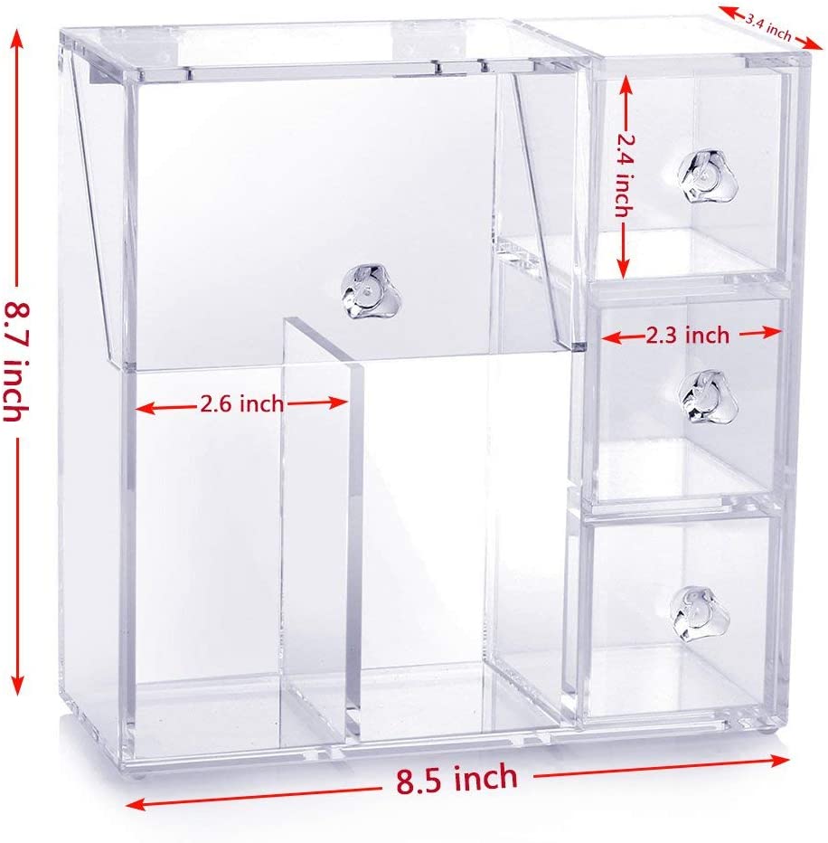 HBlife Clear Acrylic Makeup Organizer, 2 Pieces Vanity Makeup Case