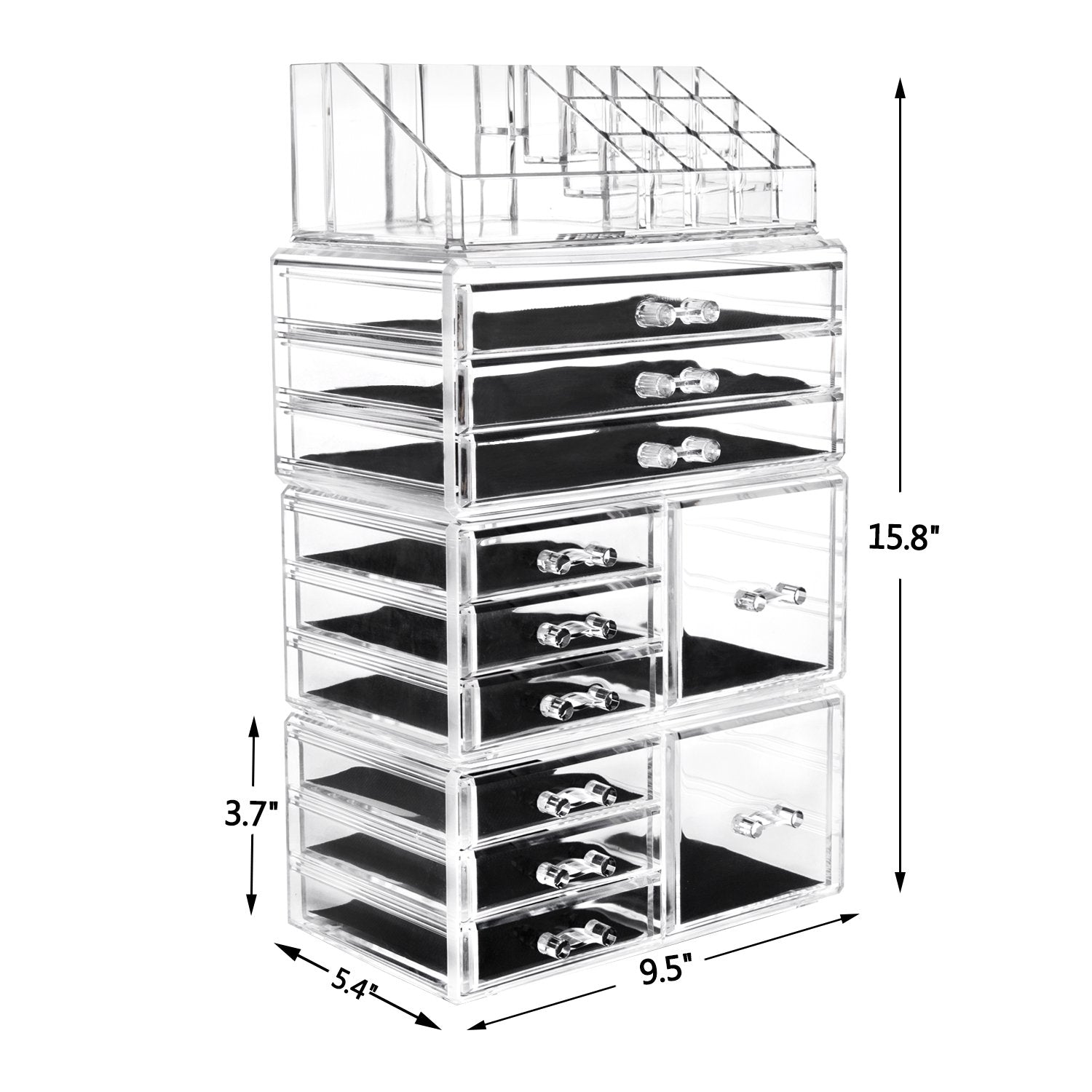 HBlife Acrylic Jewelry and Cosmetic Storage Drawers Display Makeup Organizer Boxes Case with 11 Drawers, 9.5" x 5.4" x 15.8", 4 Piece