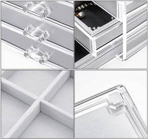 hblife Clear Jewelry Box Acrylic Velvet Jewelry Organizer for Women with 3 Drawers Ring Earring Necklace Bracelet Holder Display Case
