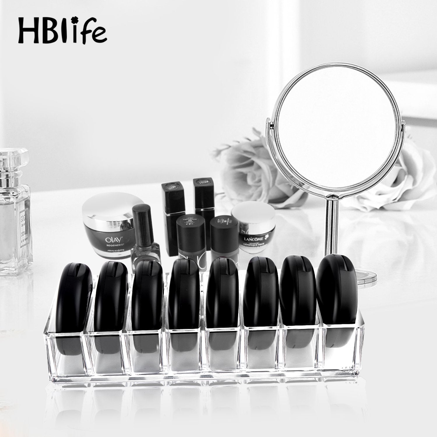 HBlife Clear Acrylic Compact Organizer Blushes Highlighters Eyeshadow Makeup Organizer, 8 Spaces