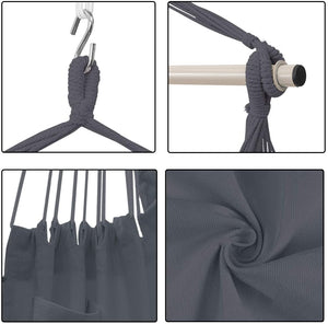 Hammock Chair Hanging Rope Swing Seat Chair with Pocket Max 350 Lbs for Indoor Outdoor Home Bedroom Garden, Seat Cushions Not Included (Grey)