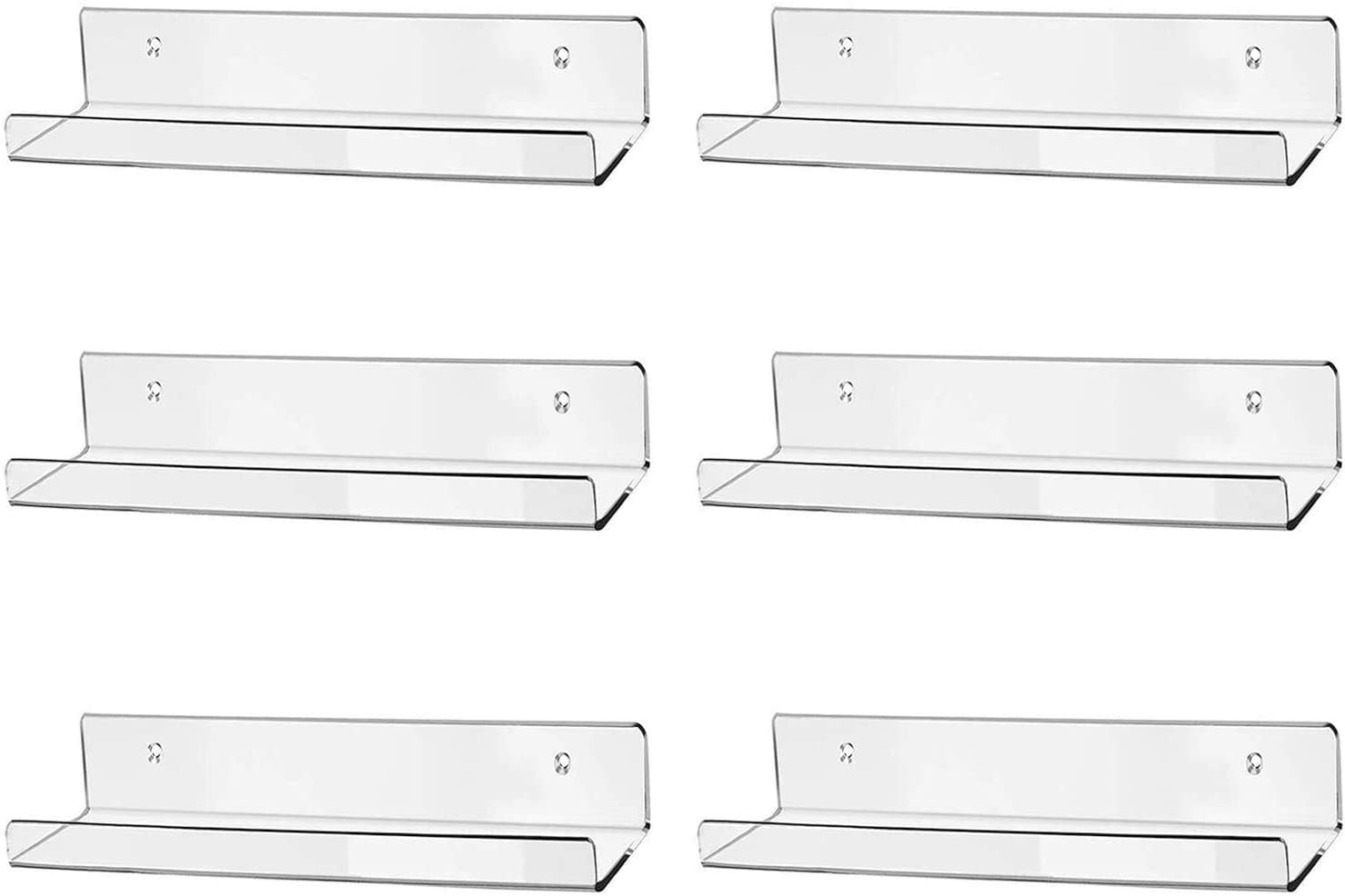 hblife 15" Acrylic Floating Wall Ledge Shelf, Wall Mounted Nursery Kids Bookshelf, Invisible Spice Rack, Clear 5MM Thick Bathroom Storage Shelves Display Organizer, 15" L x 4" D x 2" H