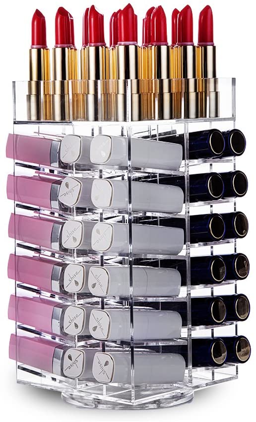 HBlife Lipstick Holder, Acrylic Rotating 64 Lipstick Tower Organizer Spinning Lipstick Tower Lipgloss Holder with Removable Dividers