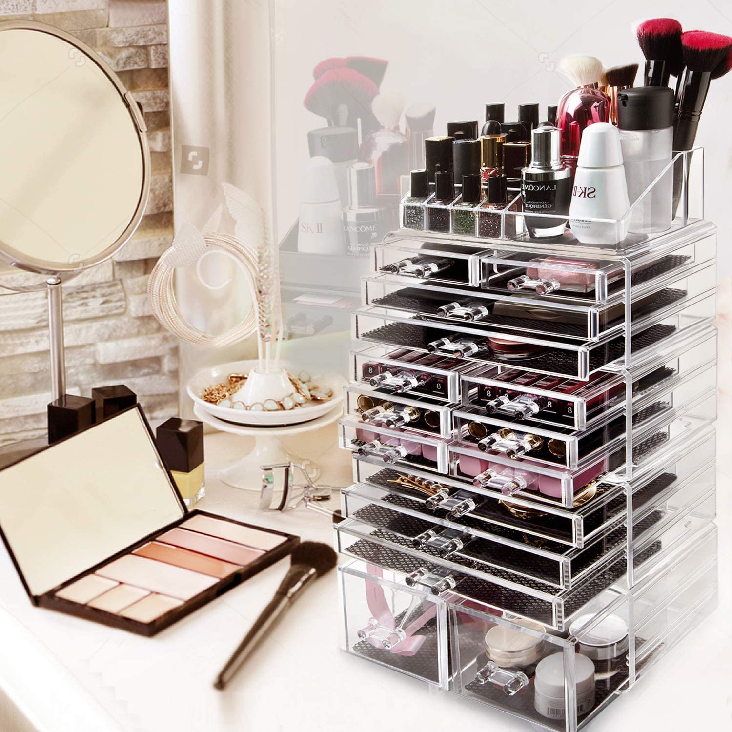 HBlife Makeup Organizer 5 Pieces Acrylic Cosmetic Storage Drawers and Jewelry Display Box, Large