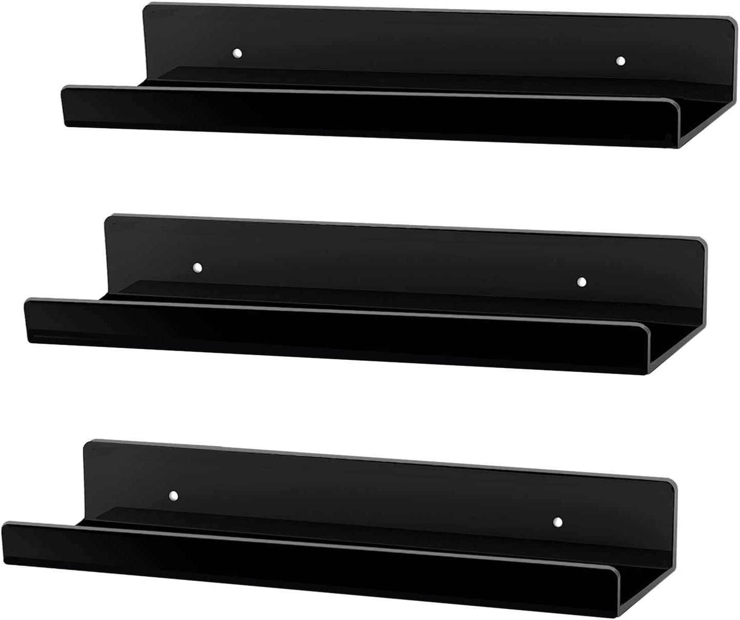 hblife 15" Acrylic Floating Wall Ledge Shelf, Wall Mounted Nursery Kids Bookshelf, Invisible Spice Rack, Clear 5MM Thick Bathroom Storage Shelves Display Organizer, 15" L x 4" D x 2" H