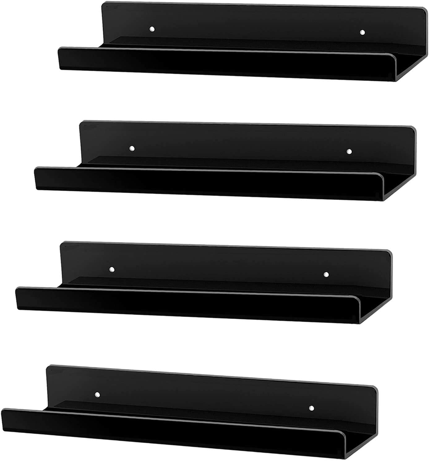 hblife 15" Acrylic Floating Wall Ledge Shelf, Wall Mounted Nursery Kids Bookshelf, Invisible Spice Rack, Clear 5MM Thick Bathroom Storage Shelves Display Organizer, 15" L x 4" D x 2" H