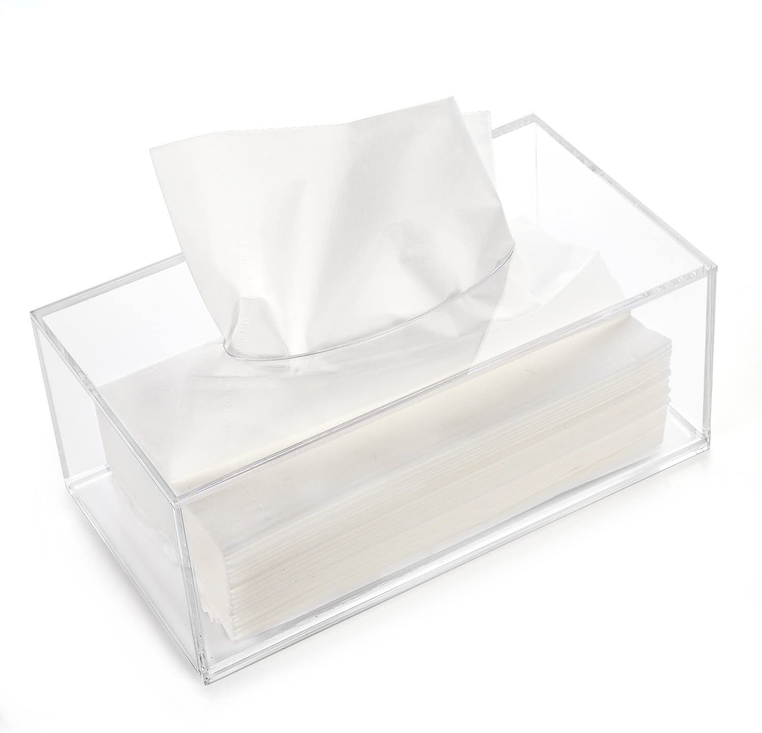 HBlife Facial Tissue Dispenser Box Cover Holder Clear Acrylic Rectangle Napkin Organizer for Bathroom, Kitchen and Office Room