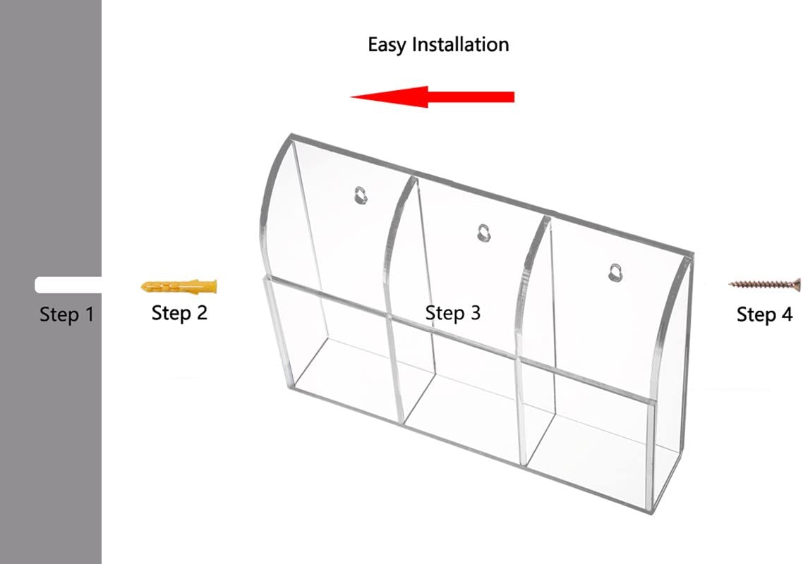 HBlife Clear Acrylic Remote Control Holder Wall Mount Media Organizer Storage Box